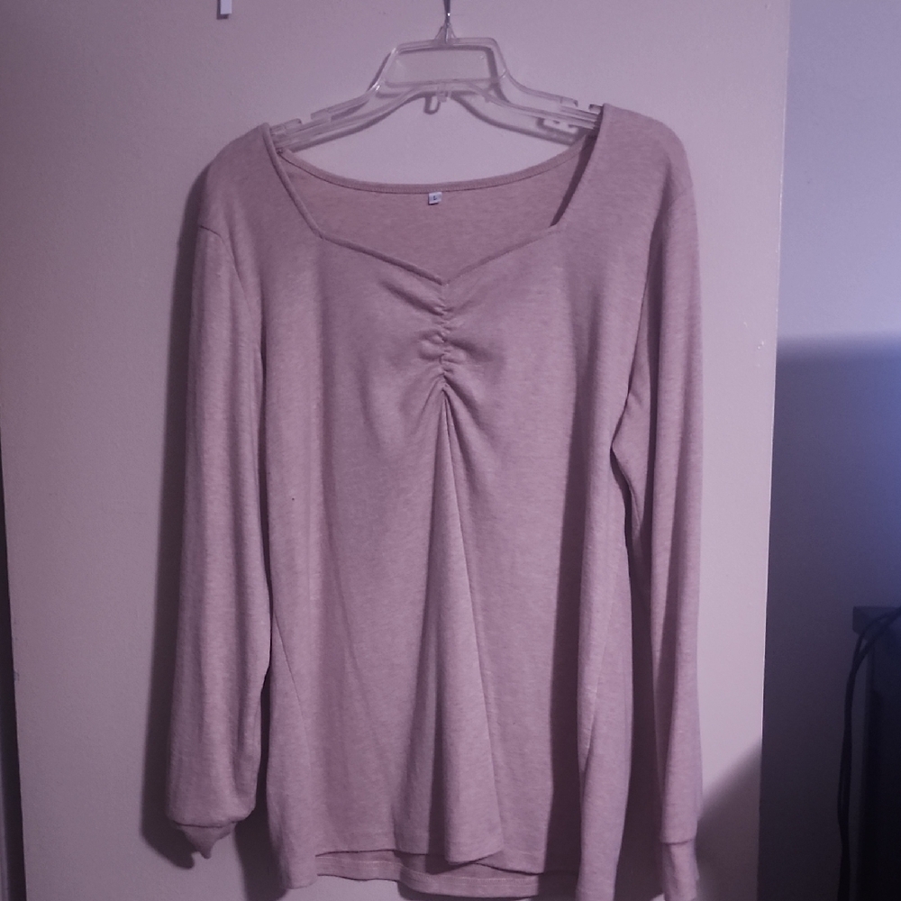 Beige Ruched long Sleeve Blouse
